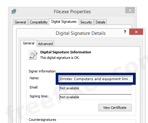 Screenshot of the Orintec Computers and equipment limited certificate